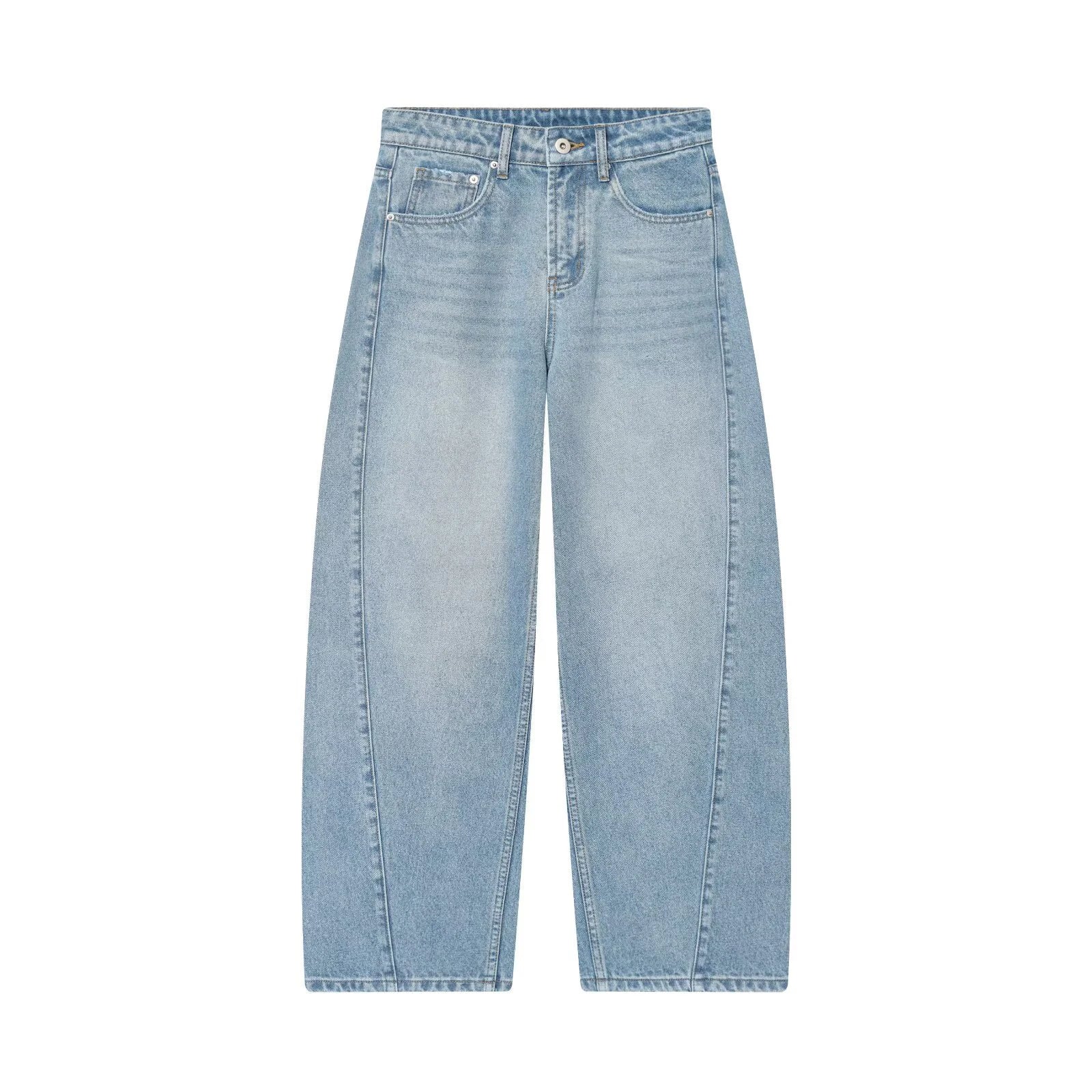 Jean ballon taille mi-haute bleu denim