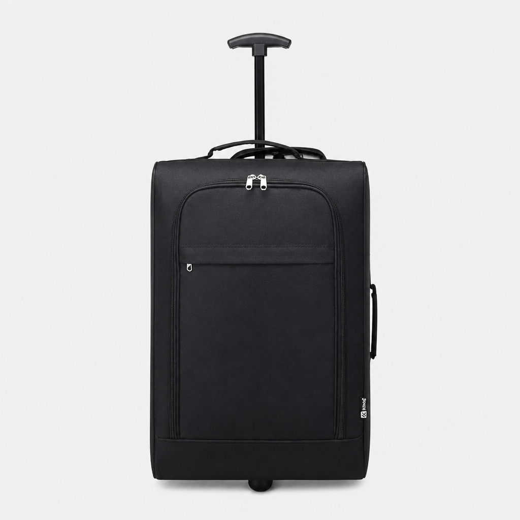 Valise cabine souple noire, face studio gris
