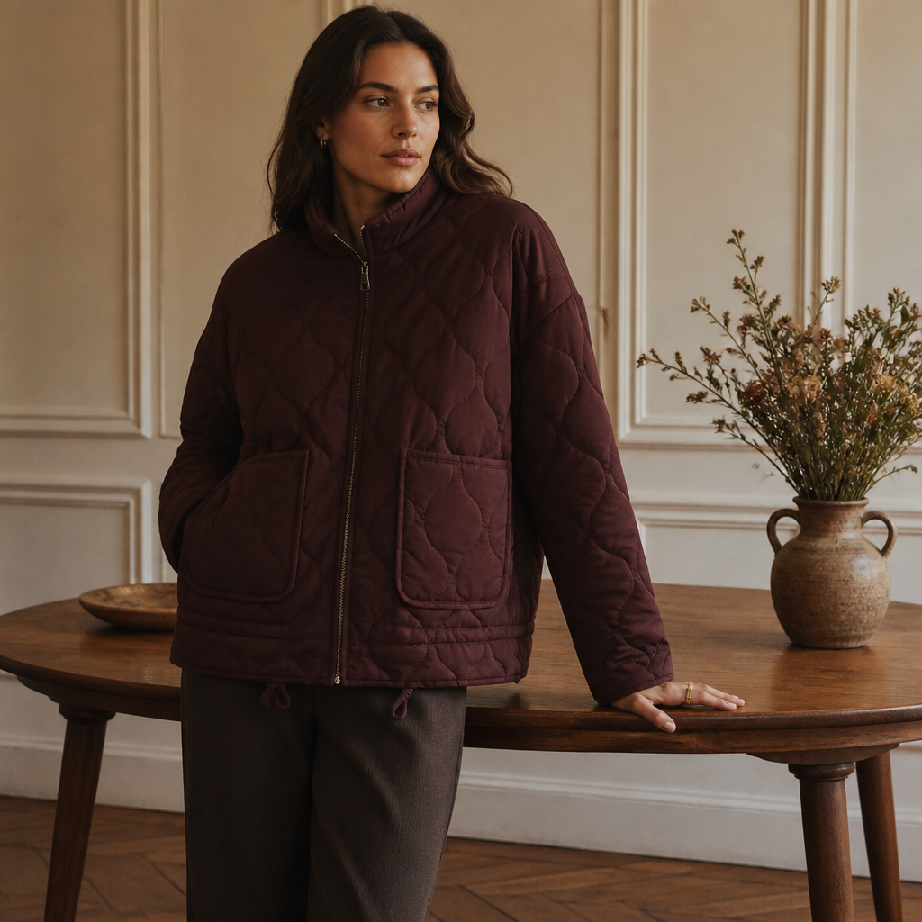 Women's Polyester Padded Jacket 2026New Arrival Vintage Lenzing Rayon High Collar Large Pocket Decorative Quilted Coat for Women, éditorial