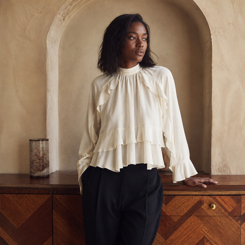 MUJER 2025 Ruffle Womens Blouses Semi Sheer Casual Blouses Woman Long Sleeve Women Tops and Blouses Spring Elegant Blouses Women, éditorial