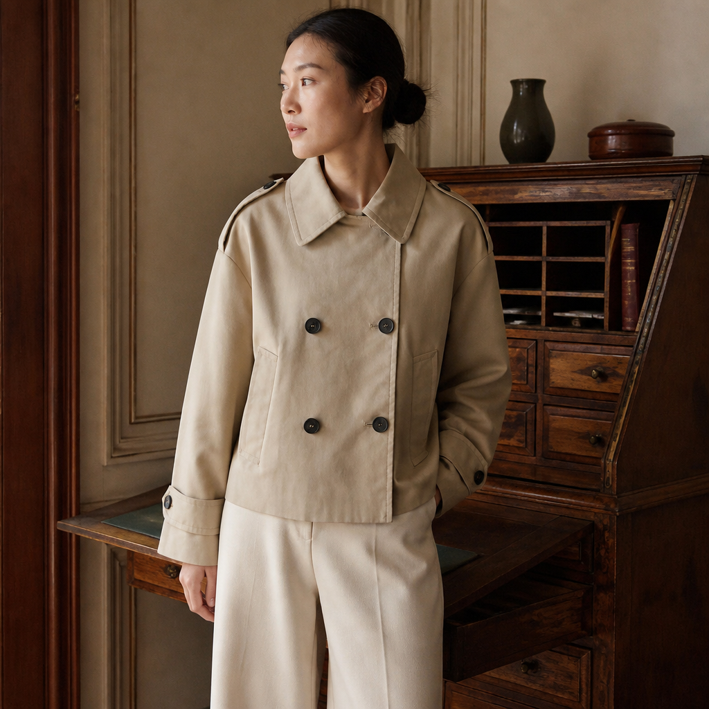 Willshela Women Fashion Khaki Double Breasted Short Trench Jacket Vintage Notched Neck Long Sleeve Female Chic Lady Coat Outfits, éditorial