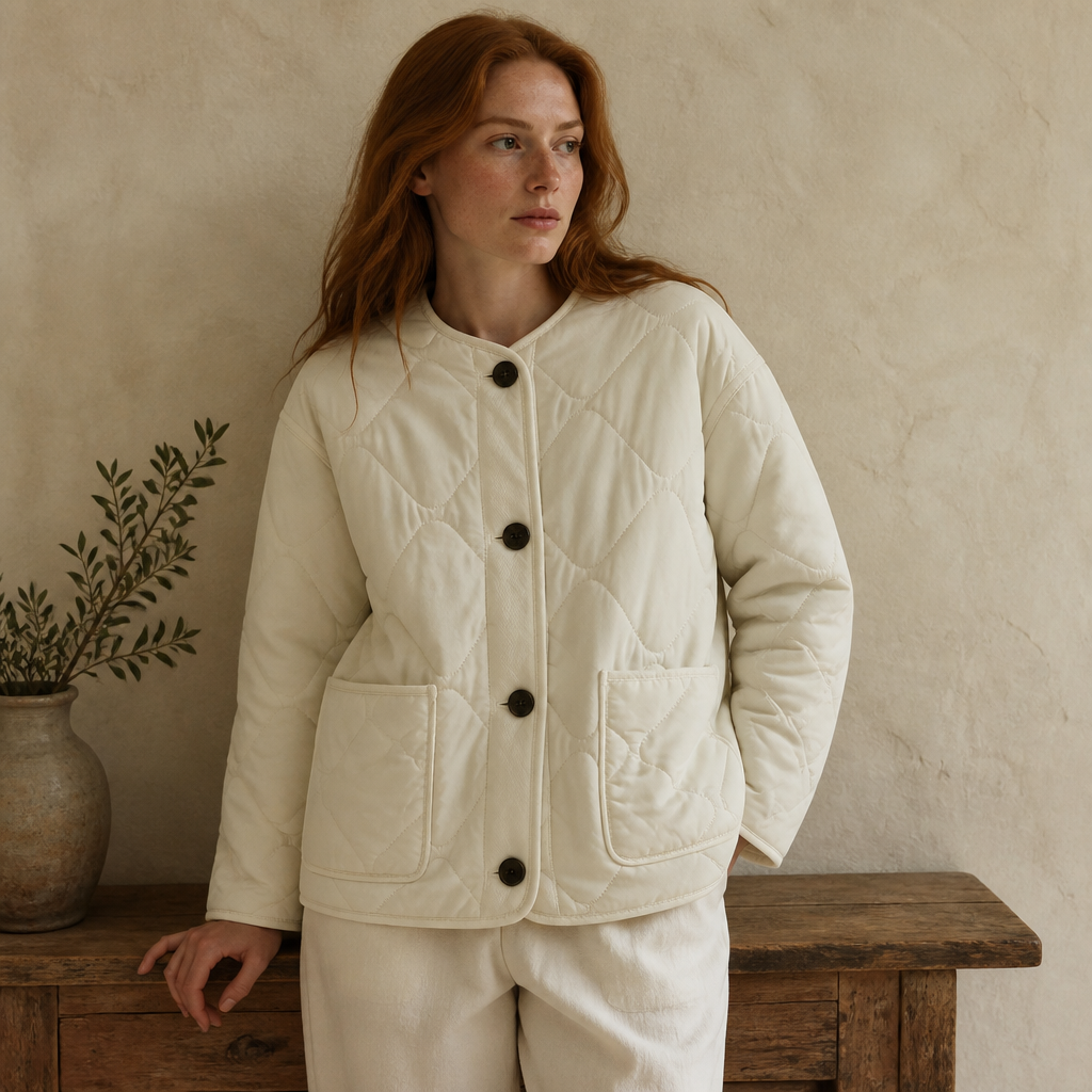 2025 Autumn New Product Women's Casual Round Neck Pocket Decoration Waterproof Diamond Grid Cotton Jacket Coat, éditorial