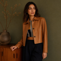 Women's Sheepskin Short Tops Harajuku Fashion Jassen Dames Slim Jaqueta De Couro Legítimo Square Collar Trendy Streetwear Coat, éditorial