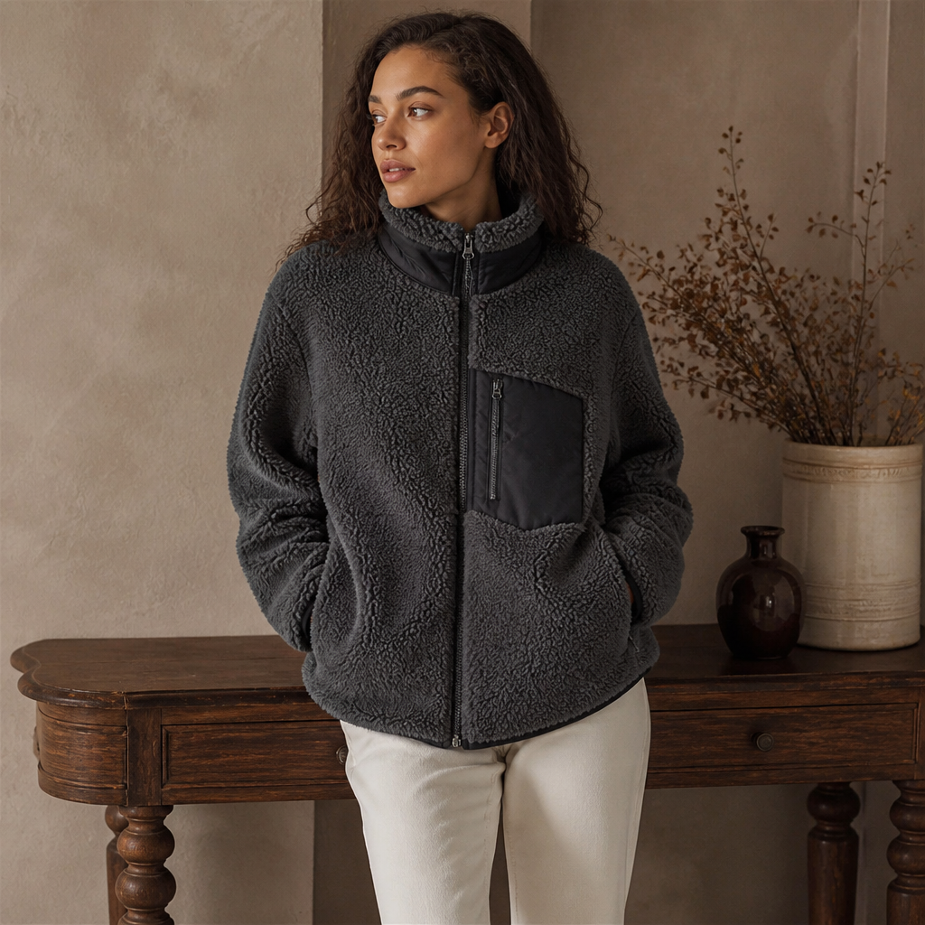Men Or Women's Thermal Fleece Jacket Casual Top Winter Hiking Zipper Loose Windproof Pocket Stand Collar Warm Lamb Wool Coat, éditorial