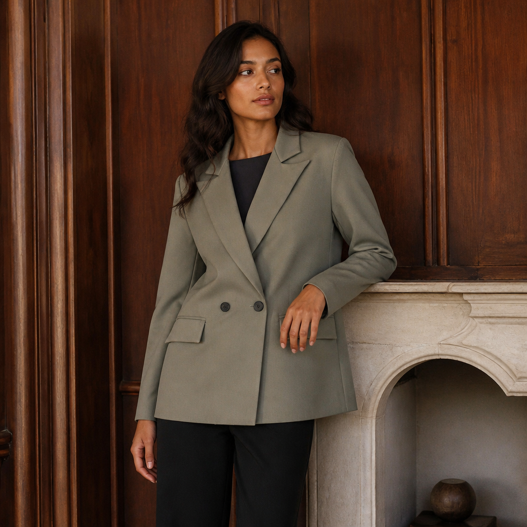 Willshela Women Fashion With Pockets Solid Double Breasted Blazer Vintage Long Sleeves Notched Neck Female Office Lady Outfits, éditorial