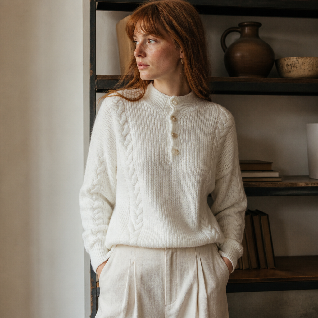 Cashmere Sweater Women's 2023 Autumn/Winter New Knitted Half High Collar Pullover 100% Wool Loose Korean Fashion Luxury Top, éditorial