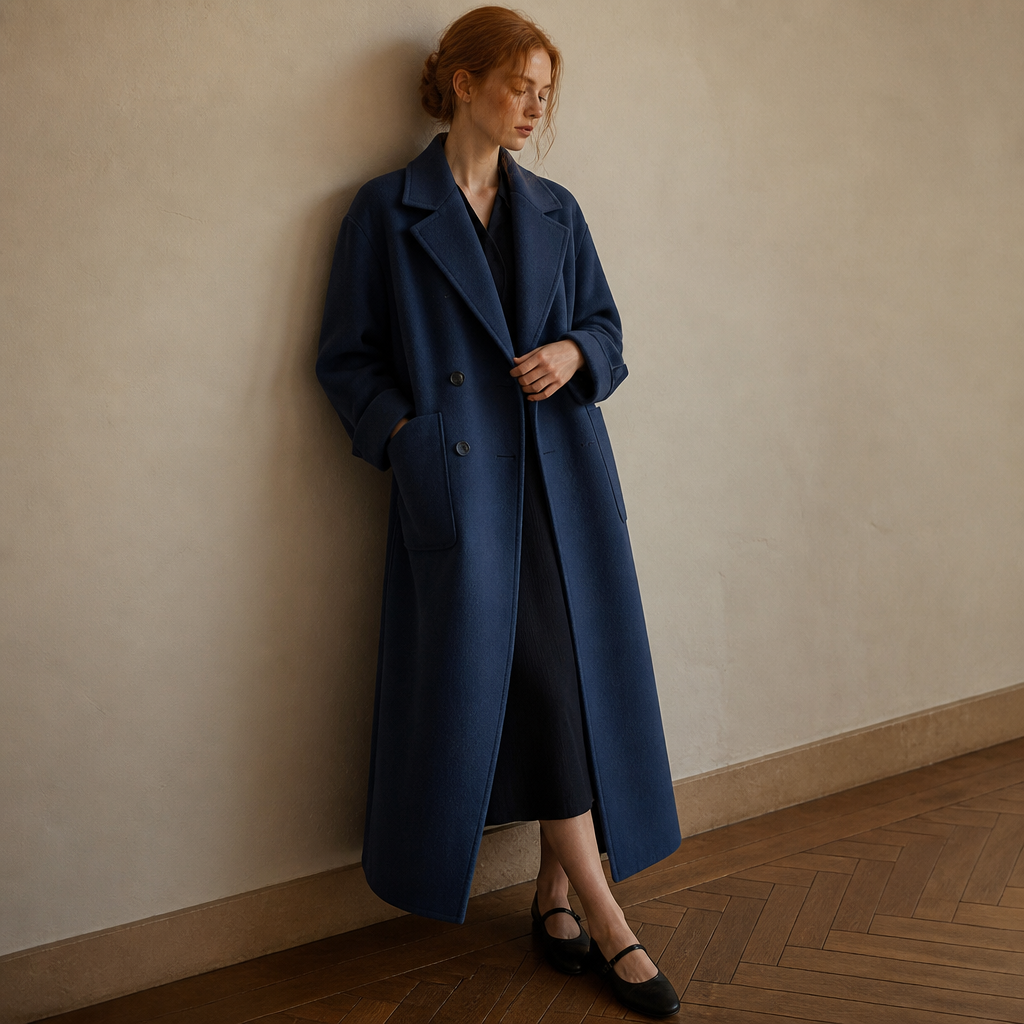 Winter Trench Coat For Women 2026 New Fashion Korean Casual Wool Coat Navy Blue Lace-up Long Jacket Black Woman Coat With Blet, éditorial