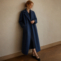 Winter Trench Coat For Women 2026 New Fashion Korean Casual Wool Coat Navy Blue Lace-up Long Jacket Black Woman Coat With Blet, éditorial