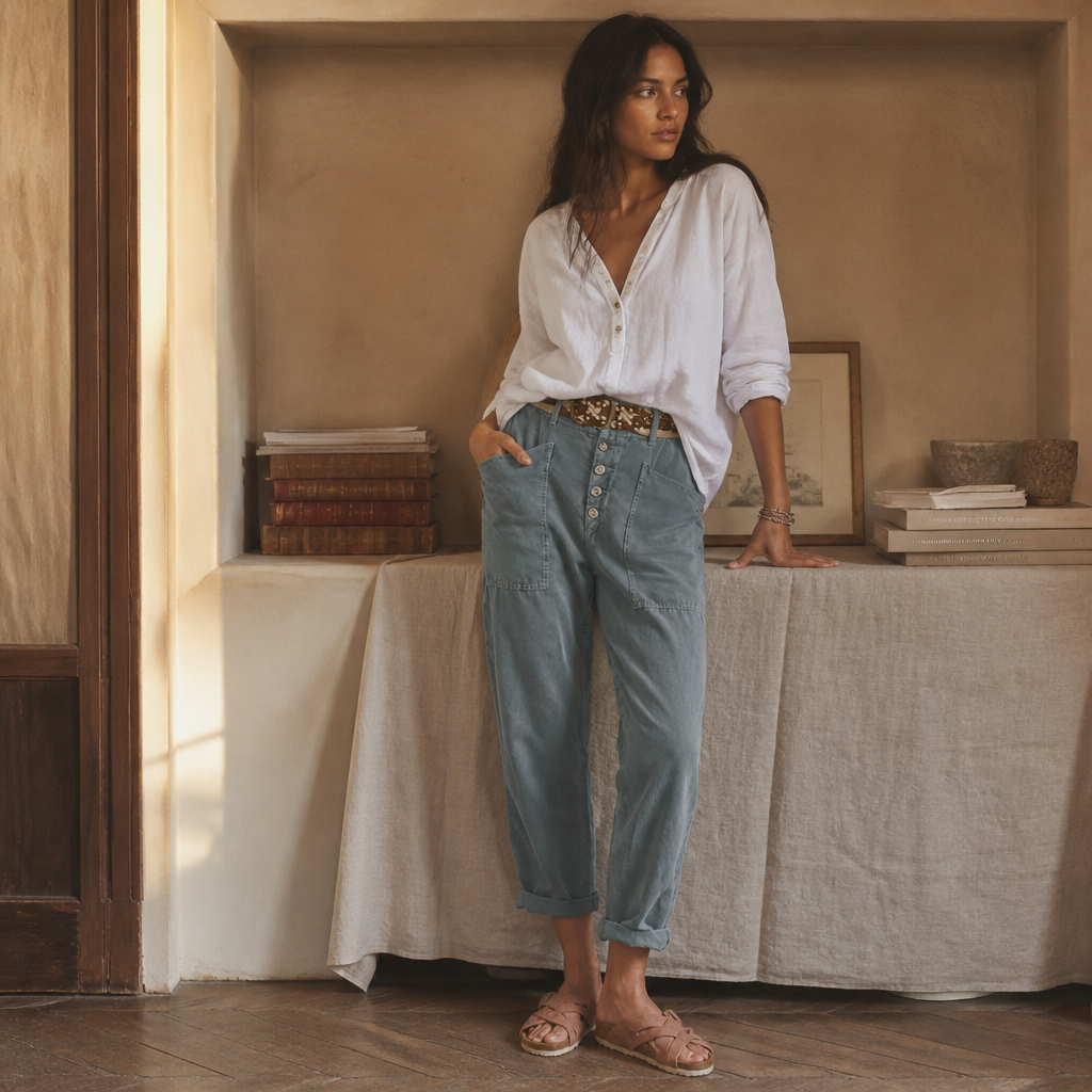 Women's Trousers Loose Solid Color Cotton Linen Button Pocket Breathable Basic Street Fashion Casual Pants, éditorial