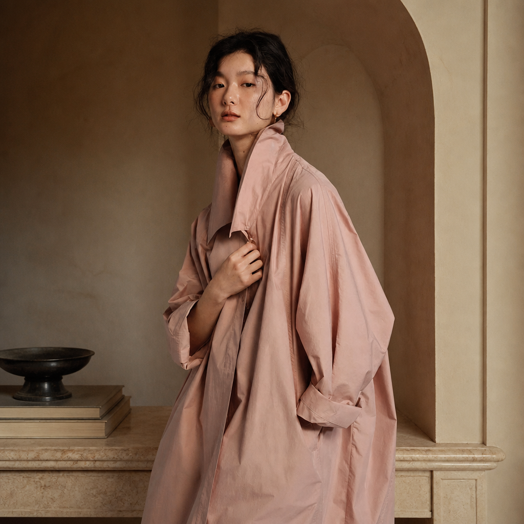 Lautaro Spring Autumn Long Oversized Thin Pink Trench Coat for Women Single Breasted Elegant Chic Luxury Designer Clothing 2026, éditorial