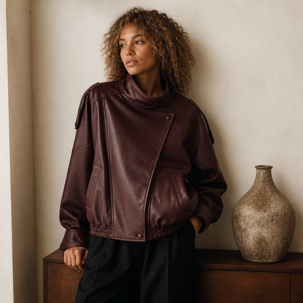 HH 2026 Women Trend Pu Leather Black Coats Stand Collar Long Sleeve Zipper Jacket Woman Fashion Vintage High Street Pu Jackets, éditorial