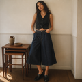 Women's Denim Long Casual Shorts Spring Summer Mid-waist Zipper Pockets Wide Leg Fashion Simple Loose Female Calf-Length Pants, éditorial