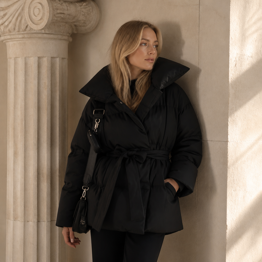 Zekye Down Jacket Warm Waist-cinching Long-sleeve Tied-waist Loose Solid-color Fashionable Women's Winter Jacket Lightweight, éditorial
