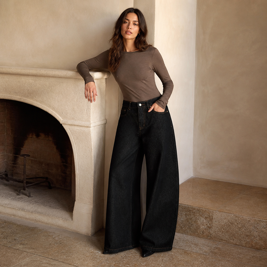 TOYOUTH Women Denim Jeans 2025 Autumn New loose Curved Banana Wide Leg Pants, éditorial