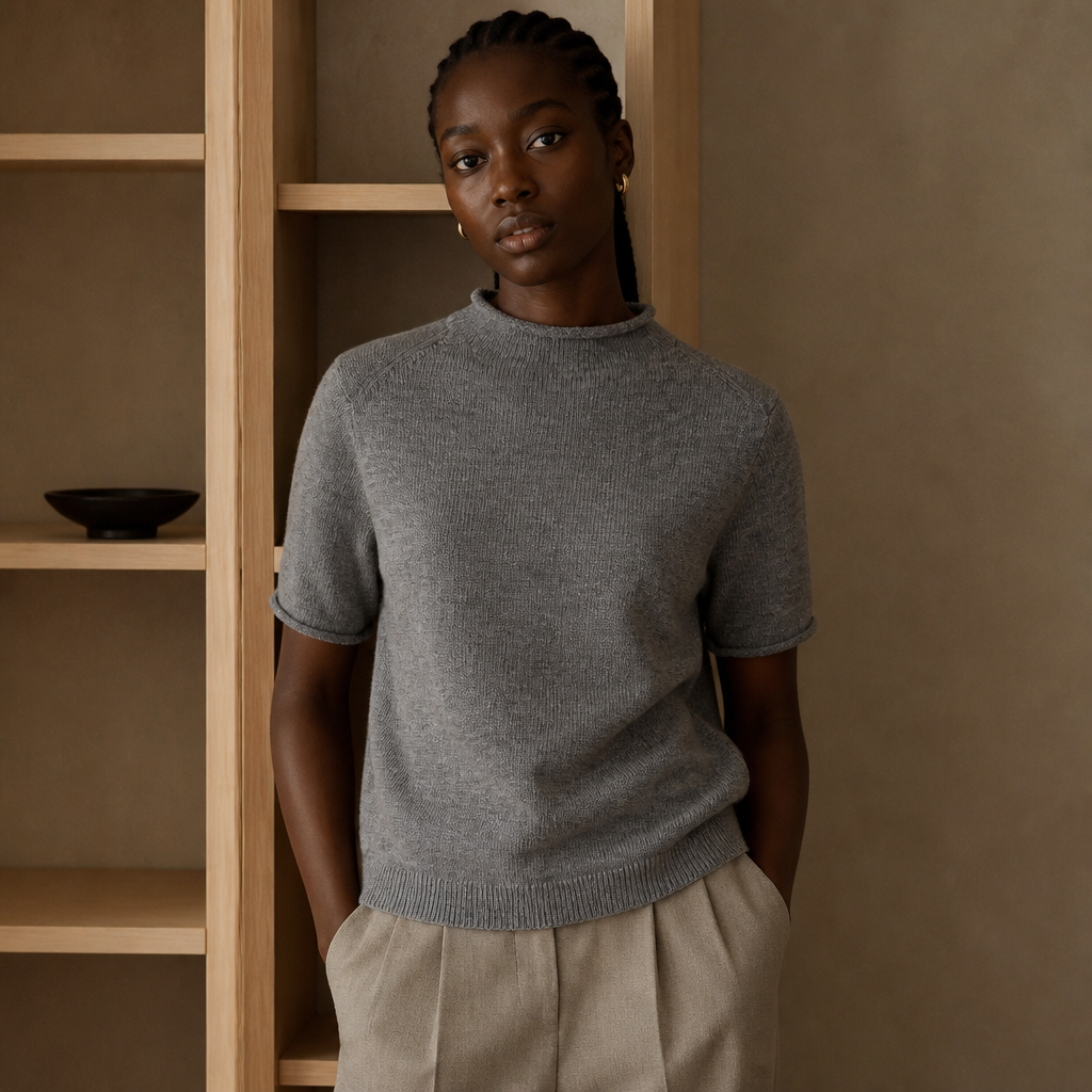 European and American style winter new product women's clothing design sense semi high neck short sleeved soft knit sweater, éditorial
