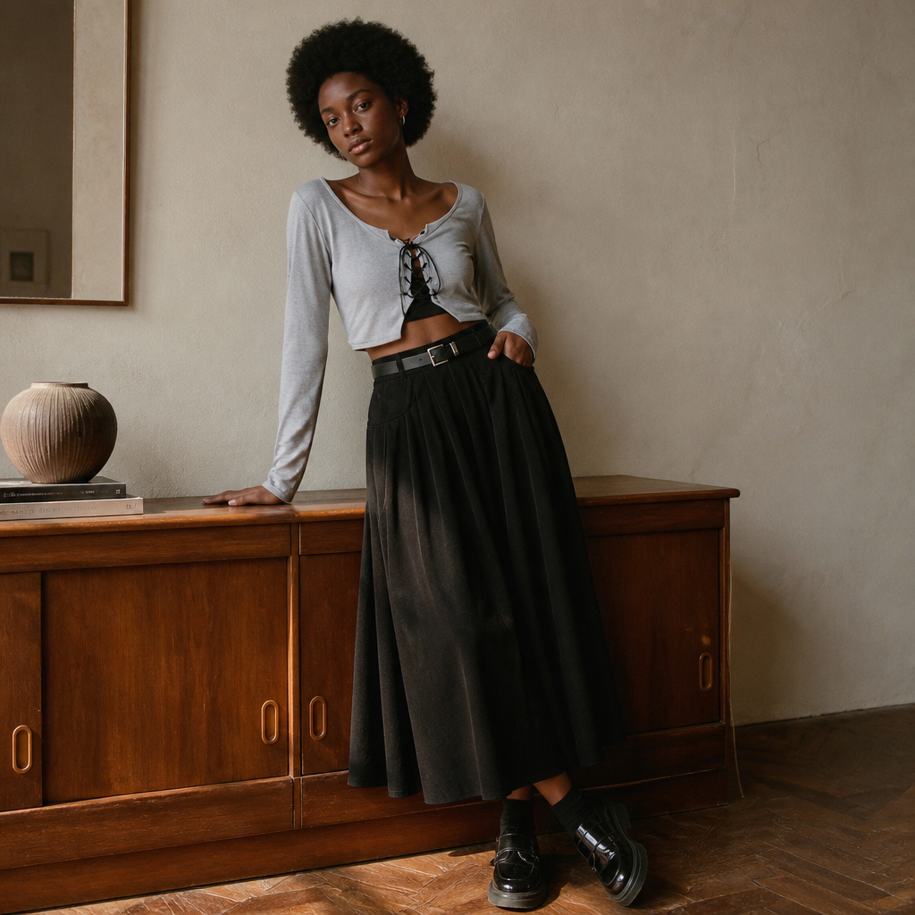 Xpqbb Autumn Winter Women Long Skirt Vintage Corduroy High Waist A-Line Skirts Female Fashion Streetwear with Pocket Midi Skirt, éditorial