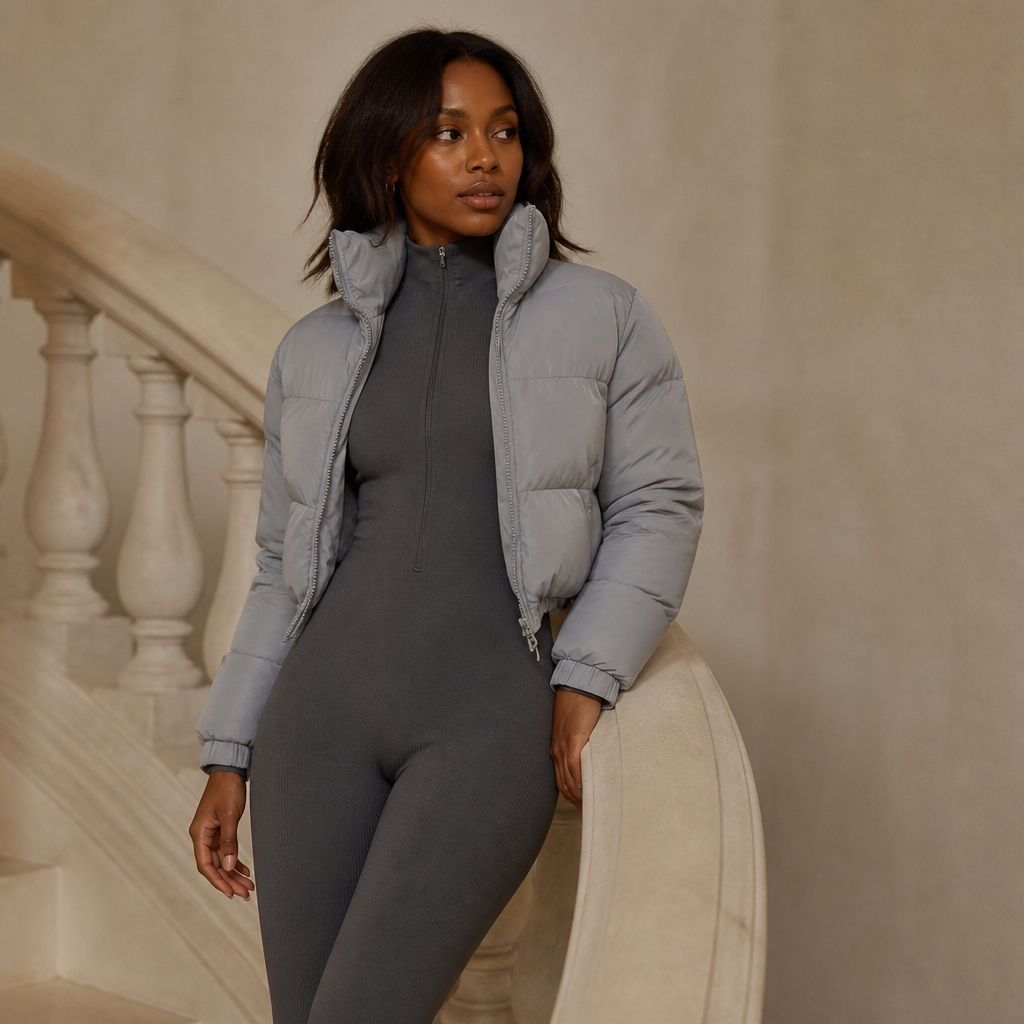 Winter Thick Warm Cotton Down Jacket Women Clothing Gray Zipper Short Puffer Parkas Coats Outwear Female  Crop Tops Streetwear, éditorial