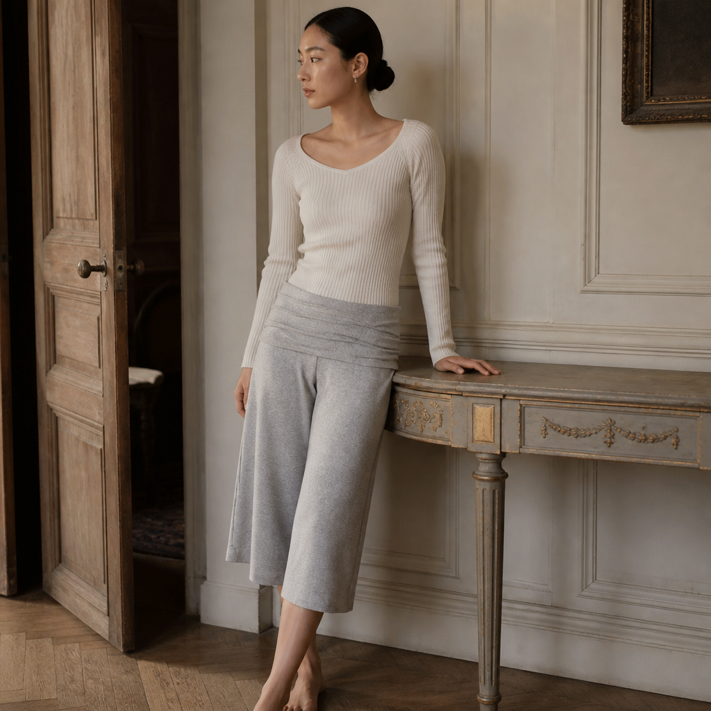 SUCHCUTE Women Fold Over Low Waist Knit Capri Pants Wide Leg Cropped Culottes Loose Flowy 7/8 Trousers Y2K Casual Streetwear New, éditorial