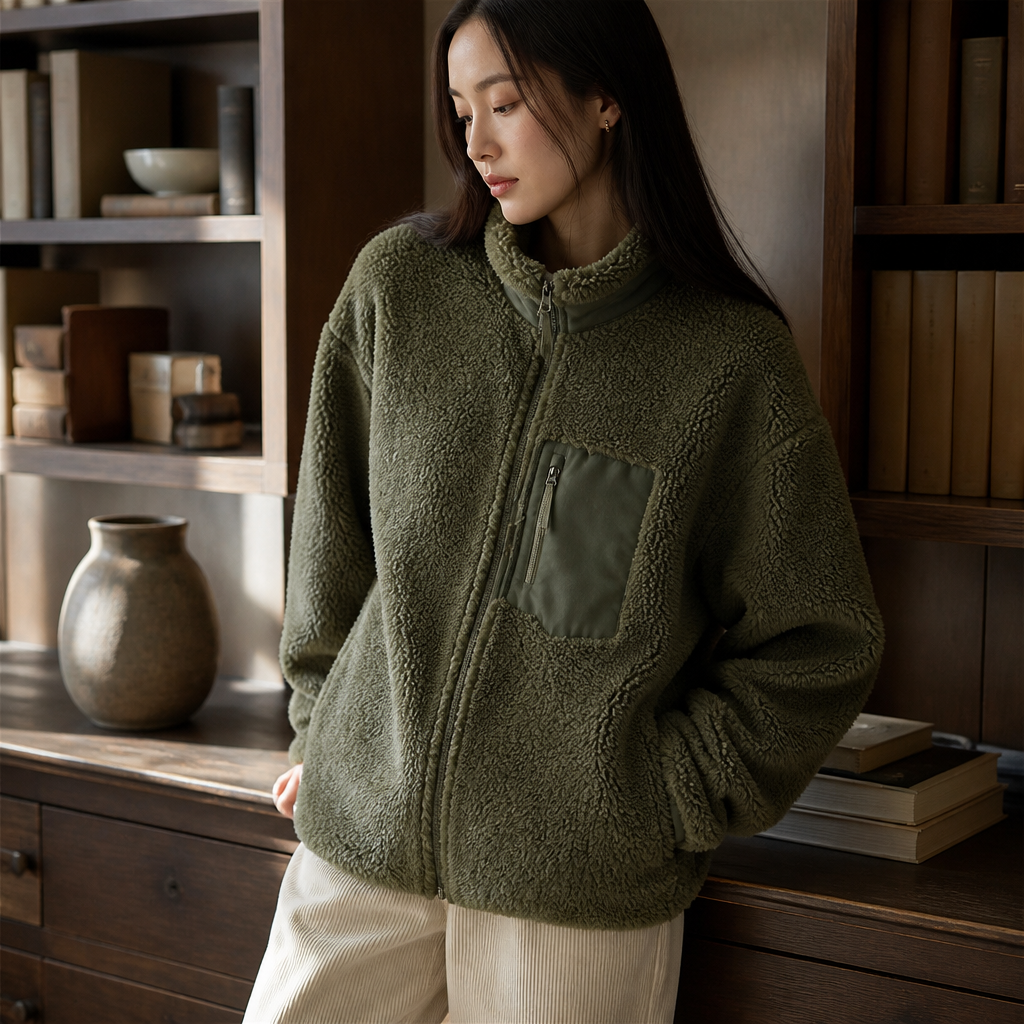 Men Or Women's Thermal Fleece Jacket Casual Top Winter Hiking Zipper Loose Windproof Pocket Stand Collar Warm Lamb Wool Coat, éditorial