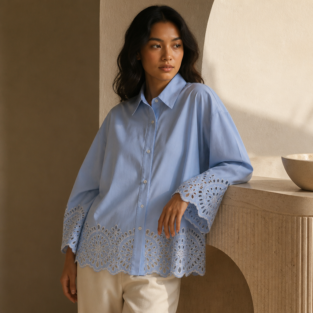 NLZGMSJ 2025 Women's Spring Hollow Embroidery Shirt Long Sleeve Short Shirts & Blouses Fashion Casual Tops For Female Shirts, éditorial