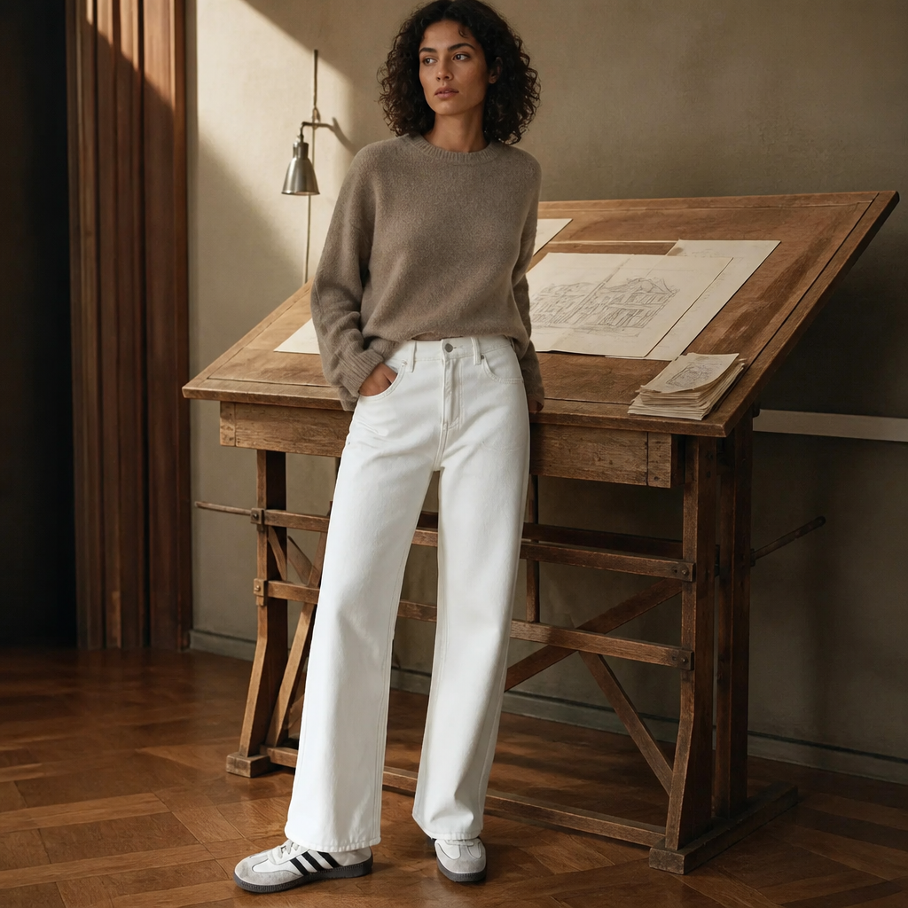 ZHISILAO New Beige Straight Jeans Women Winter Warm High Waist Wide Leg Denim Pants 2023, éditorial