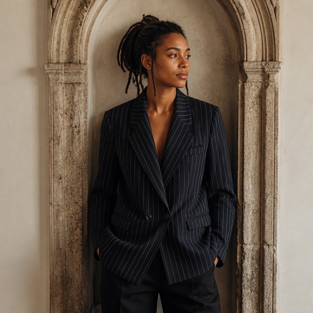 BSAY Blazers for Women Fashion Autumn Winter Loose Fine Stripes Long Sleeve Double-breasted Suits Jacket Chic Female Suit Coat, éditorial
