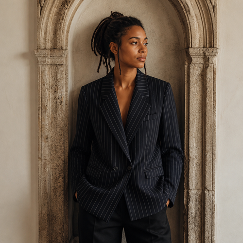 BSAY Blazers for Women Fashion Autumn Winter Loose Fine Stripes Long Sleeve Double-breasted Suits Jacket Chic Female Suit Coat, éditorial