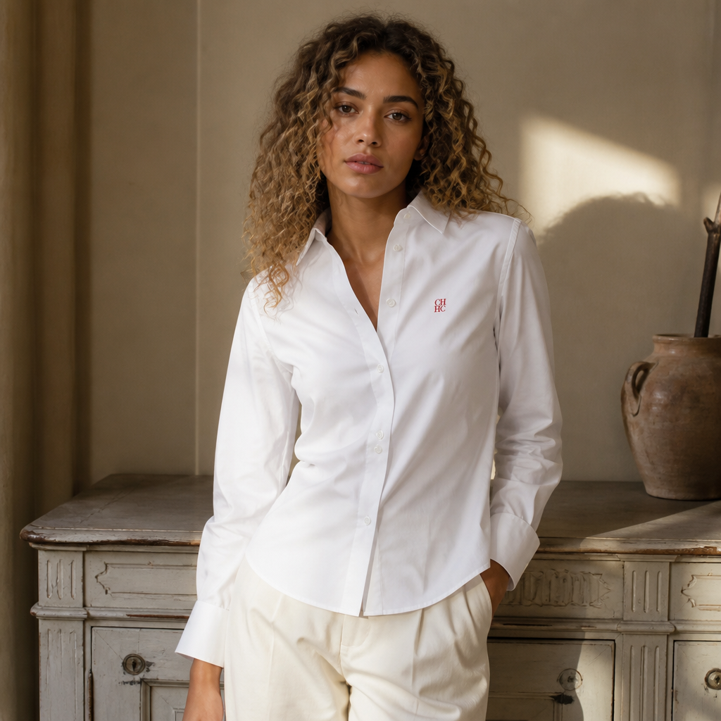 CH Women's Clothing -Women's White Button Down Shirt CHHC Logo Embroidered Long Sleeve Casual Formal Office Blouse Top, éditorial
