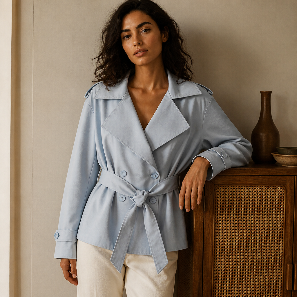 Lace Up Cropped Trench Coat Women Lapel Long Sleeves Wide Shoulder Windbreaker Jacket Lady 2026 Fashion Winter Commuting Outwear, éditorial