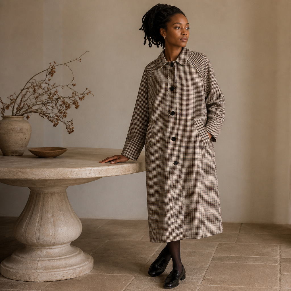 Double Sided Plaid Long Jackets For Women Single Breasted Long Sleeve Commute Street Female Trench Coat 2025 Autumn Chic Outwear, éditorial