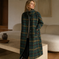 Retro Woolen Coat Women's Mid length 2026 Autumn/Winter New Loose Thickened Loose Plaid Coat Slim Women's Coat Spliced Commuter, éditorial