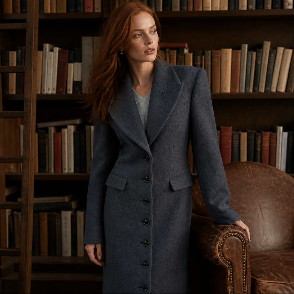 Women's Long Coat Slim V Neck Single Breasted Overcoats Shoulder Pad Maxi Jackets with Belt 2025 New Winter Lady Commute Outwear, éditorial