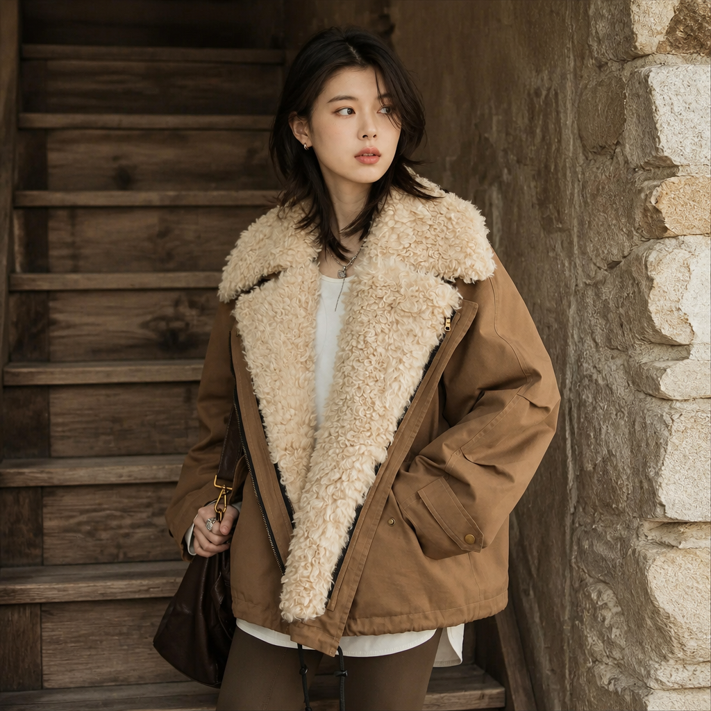 CHIC VEN Women Coats Streetwear Loose Casual New Retro Motorcycle Cotton Jacket Thick Warm Female Overcoat Autumn Winter 2026, éditorial