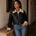 Ailegogo Winter Women Streetwear Faux Lamb Leather Fur Short Jacket with Belt Moto Biker Thick Warm Sheepskin Coat Outwear, éditorial
