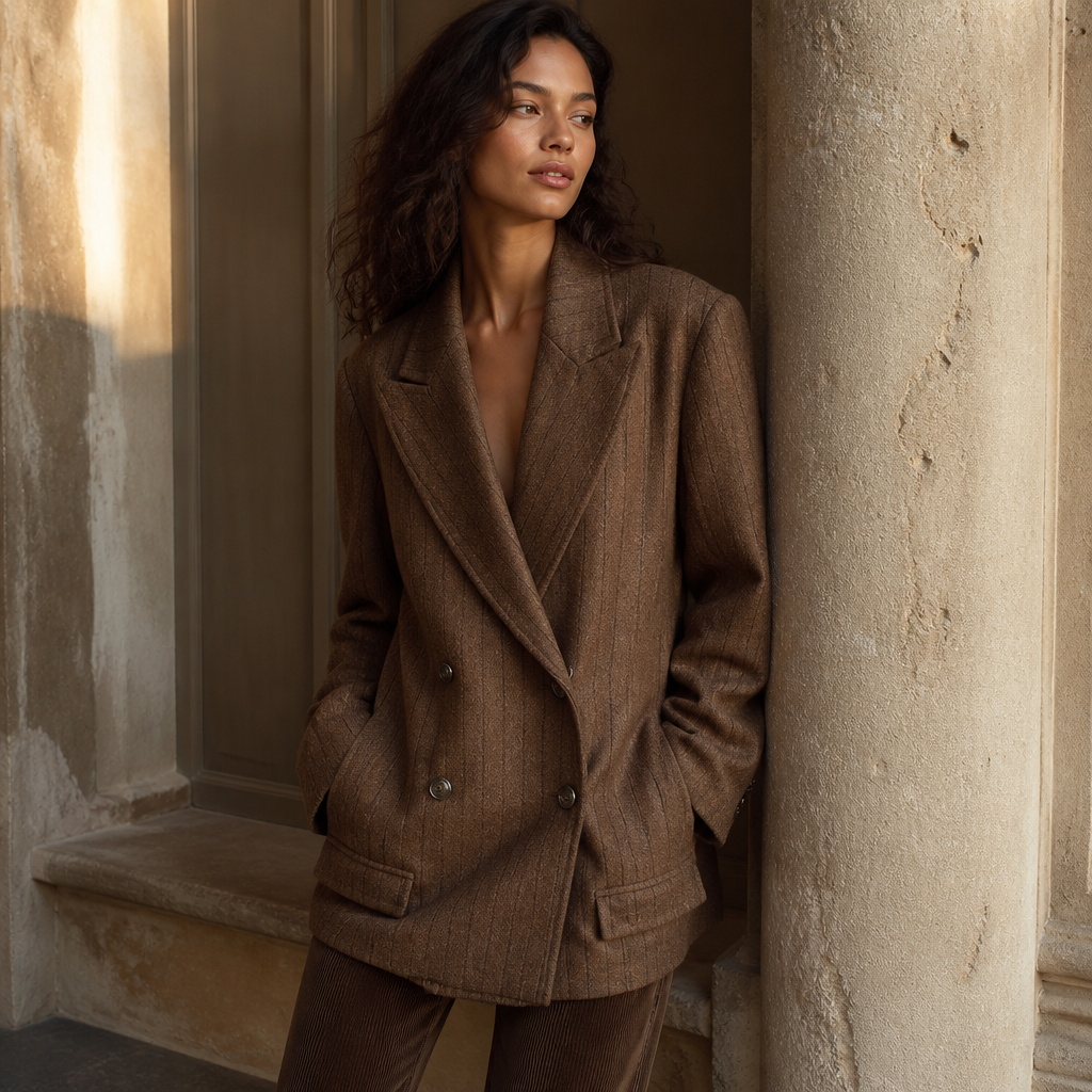 CHIC VEN Women Woolen Blazer Loose Vintage V Neck Female Jacket Suit Double Breasted Office Ladies Coat Spring Autumn 2025, éditorial