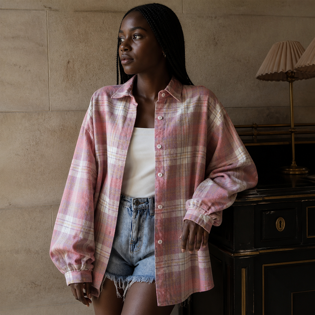 Women Tartan Shirt Long Sleeve Collared Button Up Oversized Plaid Shirt Jacket Grunge Fashion Teenage Girl Spring Summer Outfit, éditorial