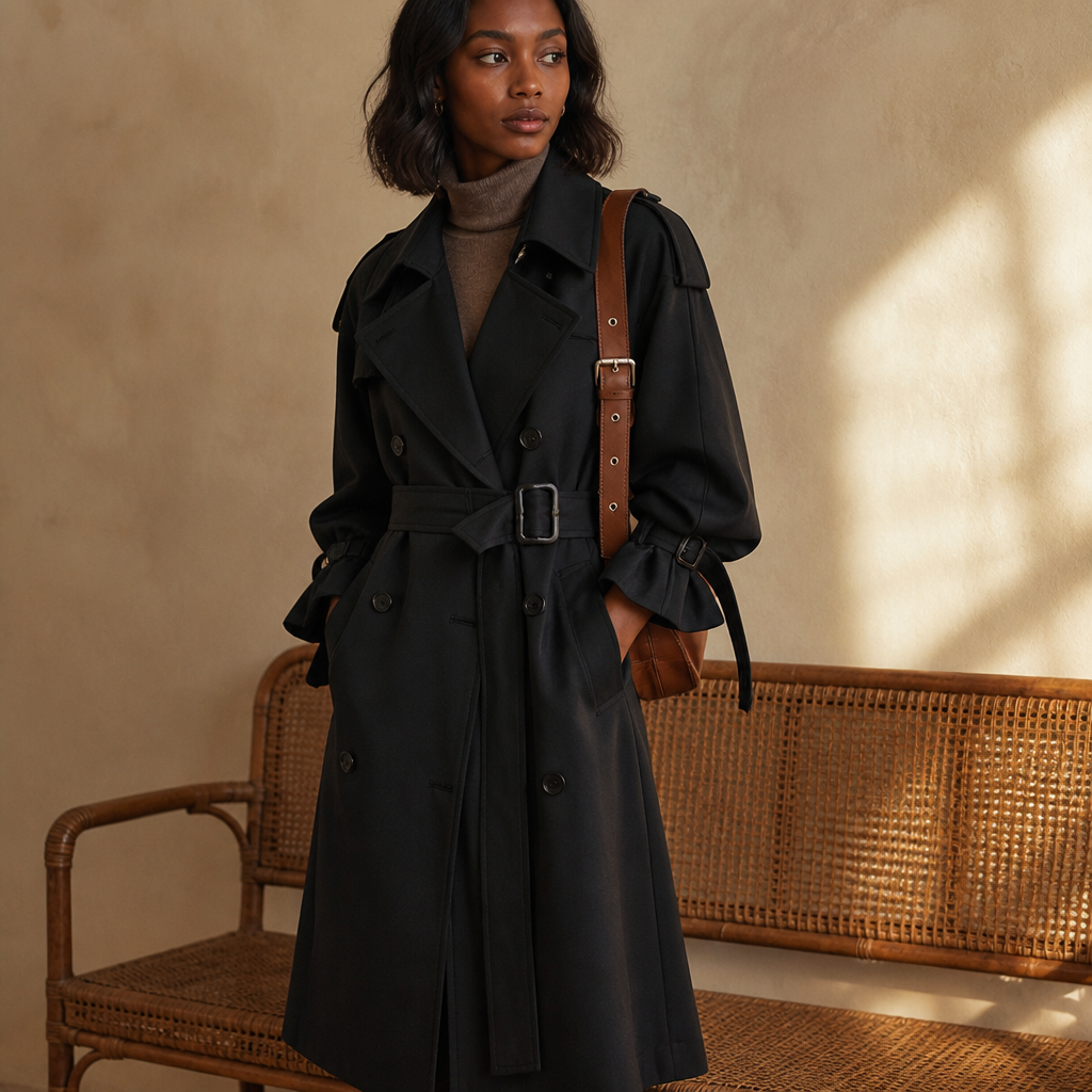 Lautaro Spring Autumn Oversized Khaki Long Trench Coat for Women Double Breasted Loose Casual Black Korean Fashion Overcoat 2025, éditorial