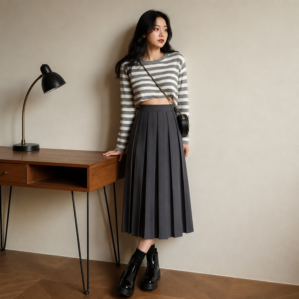 Modest Skirts for Women Korean Style Long Black Skirt Women's Pleated Skirt Relaxation Long Skirts for Women Student, éditorial