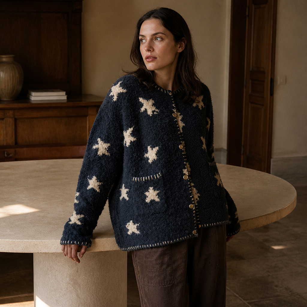 Vintage Star Knitted Cardigan Women Harajuku Print Sweater Outerwears Winter Korean Long Sleeve Knitwears Ladies Casual Jumpers, éditorial