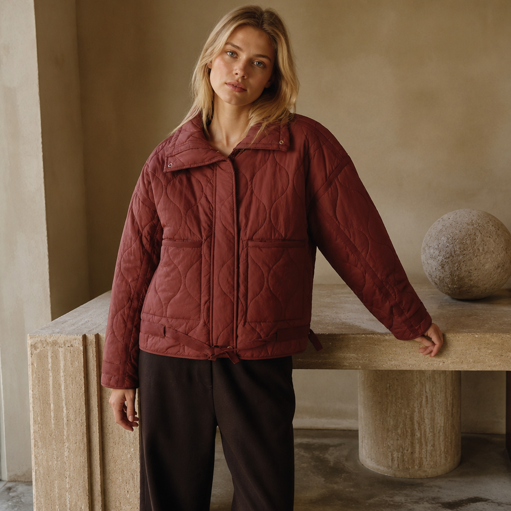 Fdey autumn and winter new women's clothing women's stand-up collar quilted casual cotton coat loose large pocket jacket, éditorial