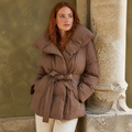 Zekye Down Jacket Warm Waist-cinching Long-sleeve Tied-waist Loose Solid-color Fashionable Women's Winter Jacket Lightweight, éditorial