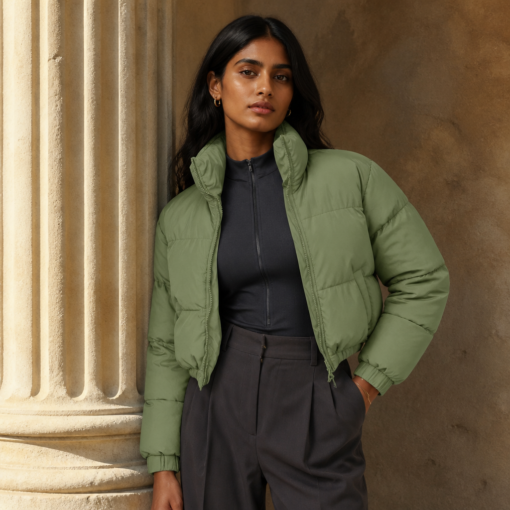 Winter Thick Warm Cotton Down Jacket Women Clothing Gray Zipper Short Puffer Parkas Coats Outwear Female  Crop Tops Streetwear, éditorial