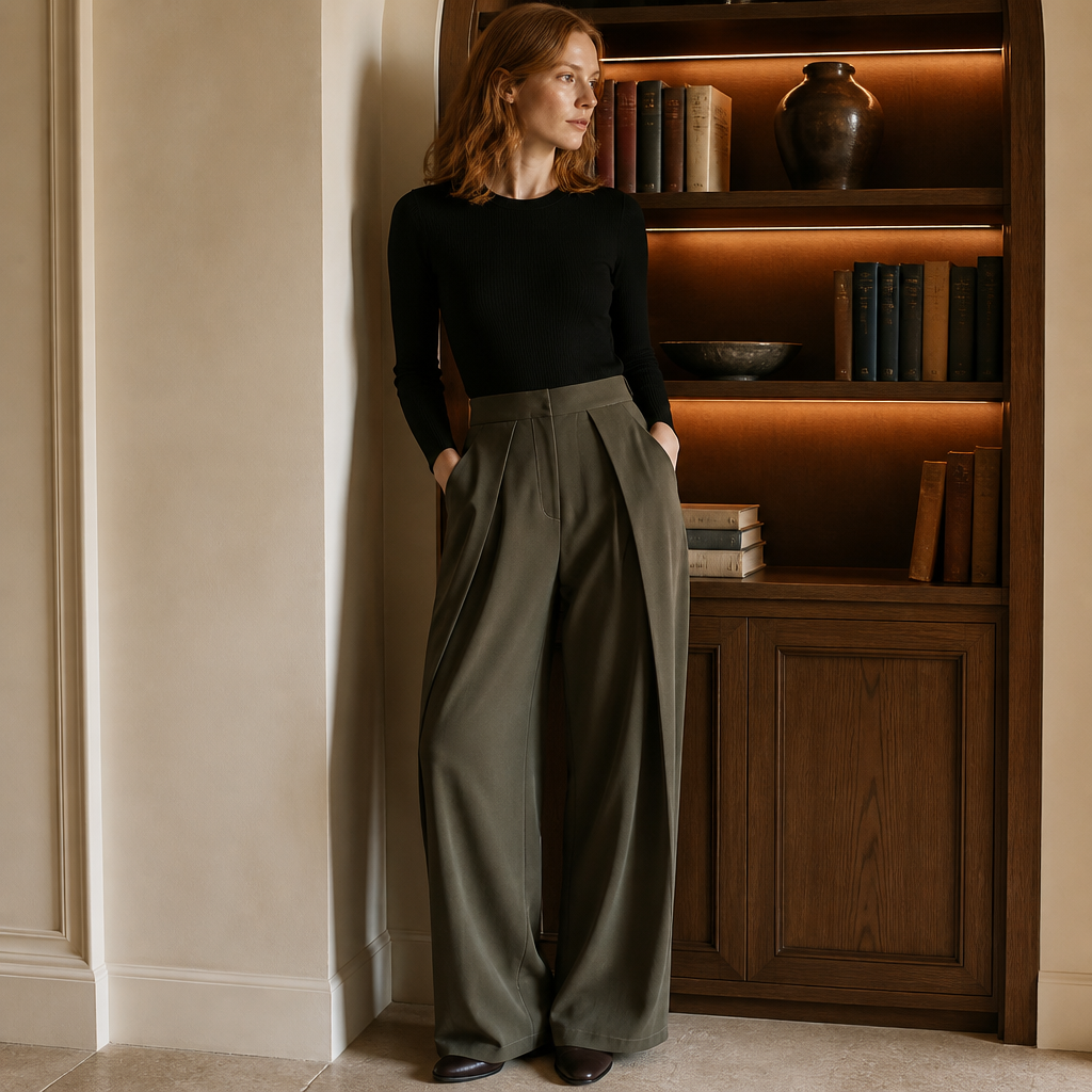 HXAO Women's Pants Baggy Wide Pants For Woman Minimalist Pleated Stripe Casual Pants Women Office Green Oversize Suit Trousers, éditorial