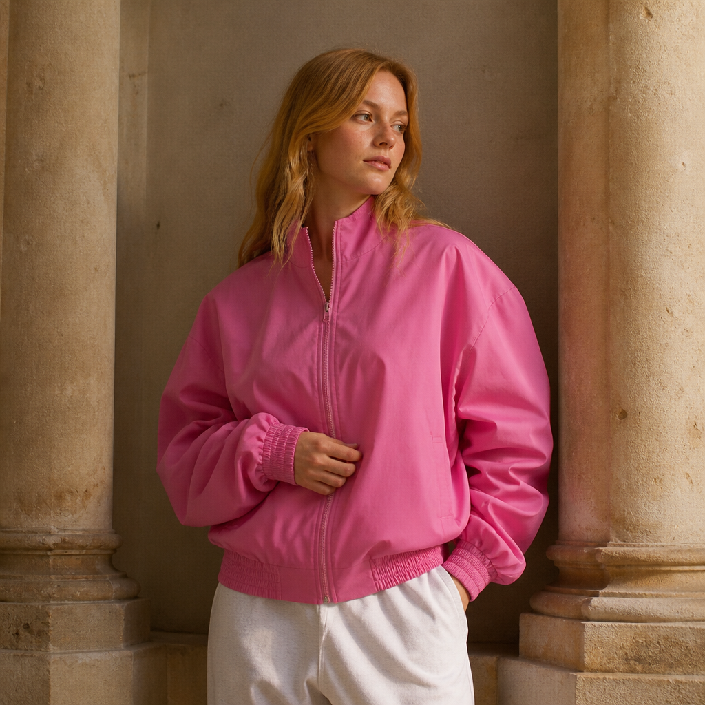 Women Classic Puff Sleeve Bomber Coats Casual Solid Color Stand Collar Zip Up Oversized Jackets 2026 New Lady Daily Streetwears, éditorial