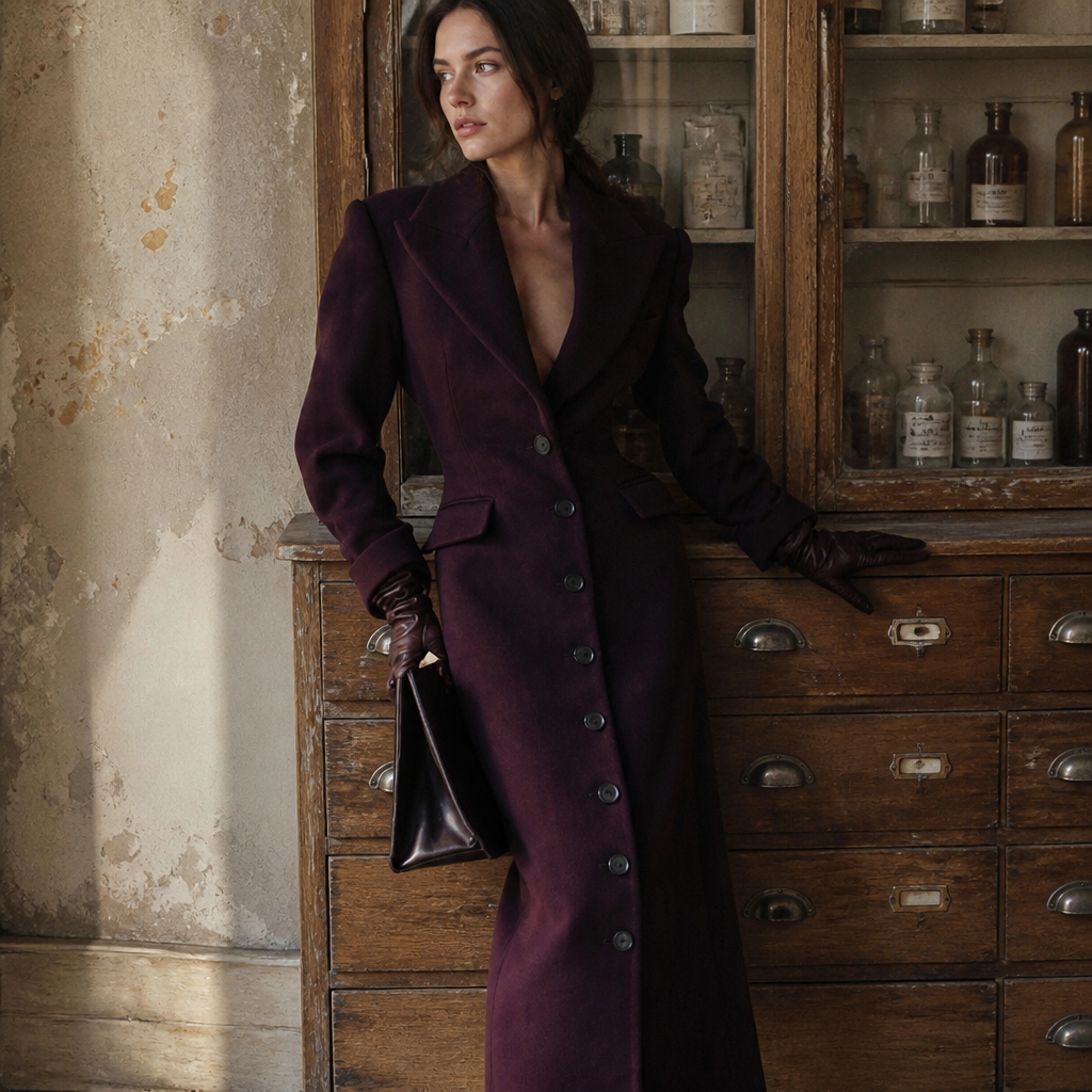 Women's Long Coat Slim V Neck Single Breasted Overcoats Shoulder Pad Maxi Jackets with Belt 2025 New Winter Lady Commute Outwear, éditorial
