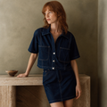 Willshela Women Fashion With Pockets Denim Blue Single Breasted Crop Blouse Vintage Lapel Neck Short Sleeves Female Lady Shirts, éditorial