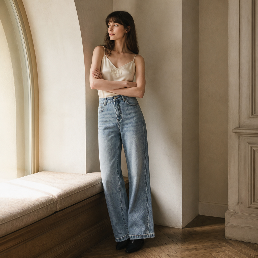 FSLE Retro Raw Denim High-waist Straight-leg Jeans Women's 2025 Early Autumn New 3D Cut Slimming Jeans 25FS13104, éditorial