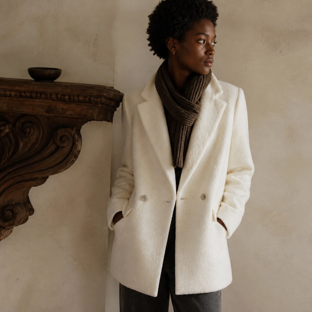 CHIC VEN Women Woolen Blazer Coat White Loose Casual Oversize Office Ladies Mid Length Outerwear Autumn Winter 2026 Clothes, éditorial