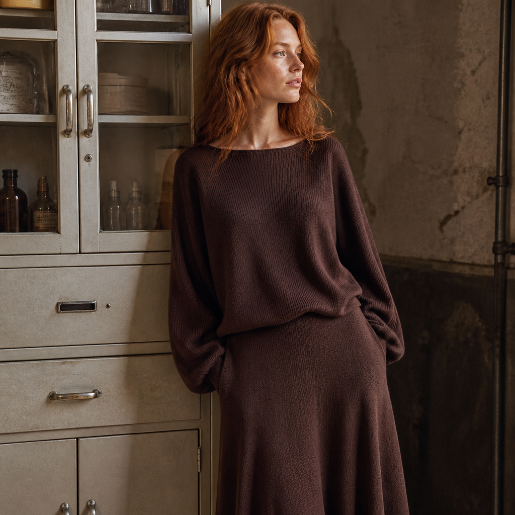 SINGREINY Autumn Casual Two Pieces Sets Women O-Neck Loose Knitting Top+Elastic Waist Large Swing Skirt Basic Korean Winter Sets, éditorial