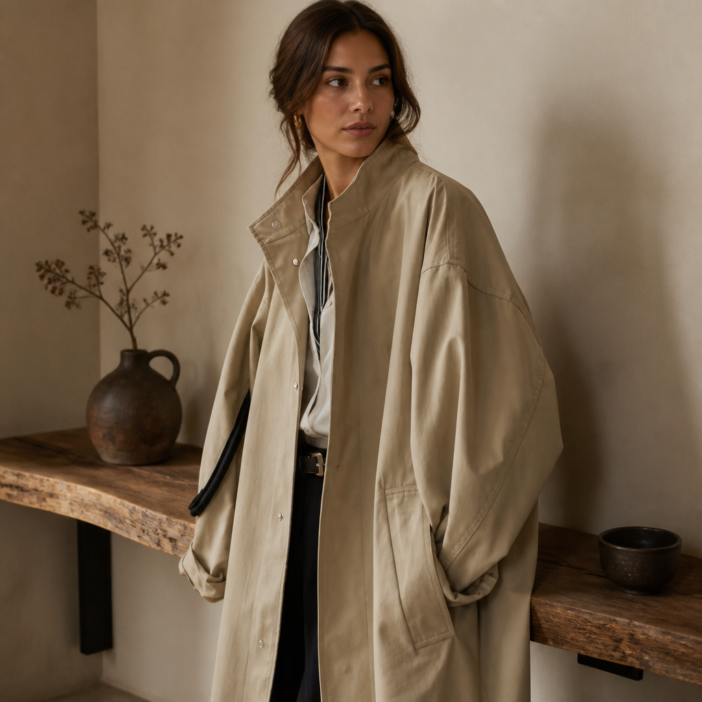 Japanese Tooling Stand-Up Collar Trench Coat Women's 2026 Autumn And Winter New Korean Version Loose Long Padded Texture Coat, éditorial